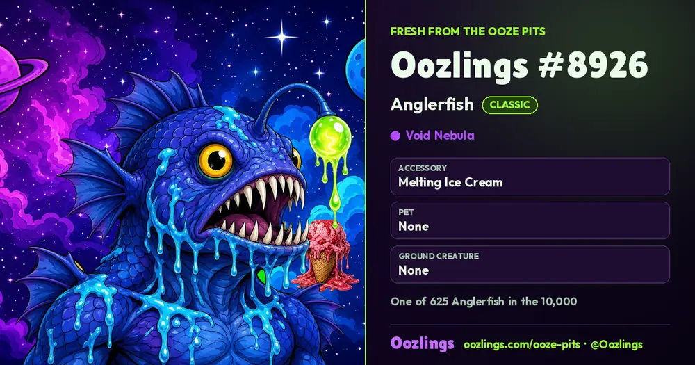 Oozlings #8926, a Classic Anglerfish in Void Nebula