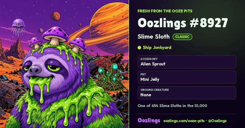 Oozlings #8927, a Classic Slime Sloth in Ship Junkyard