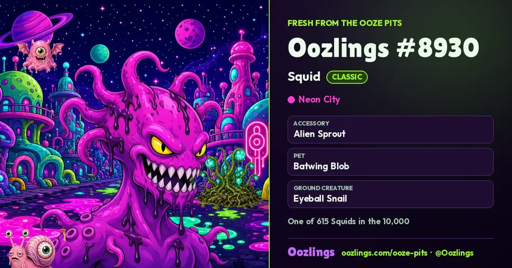 Oozlings #8930, a Classic Squid in Neon City