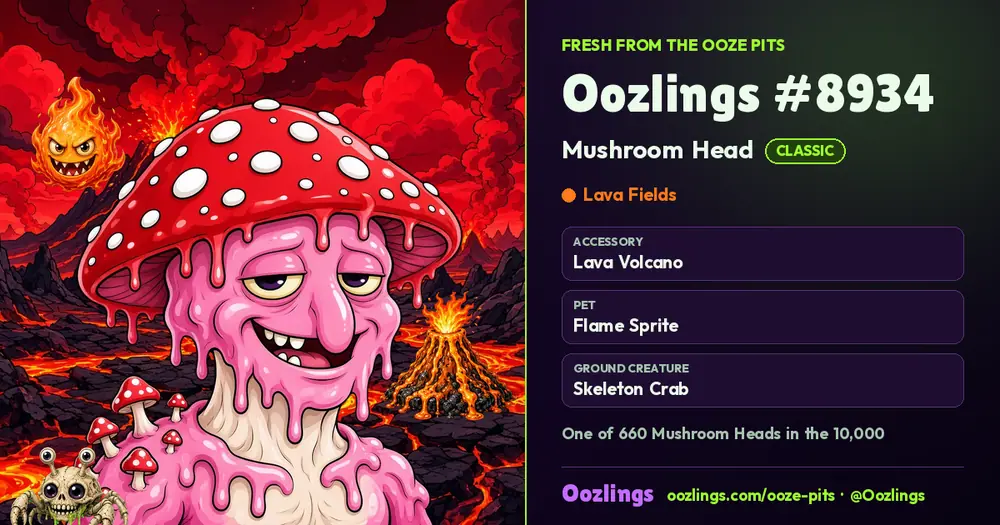Oozlings #8934, a Classic Mushroom Head in Lava Fields