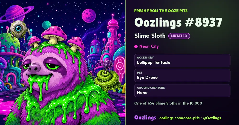 Oozlings #8937, a Mutated Slime Sloth in Neon City