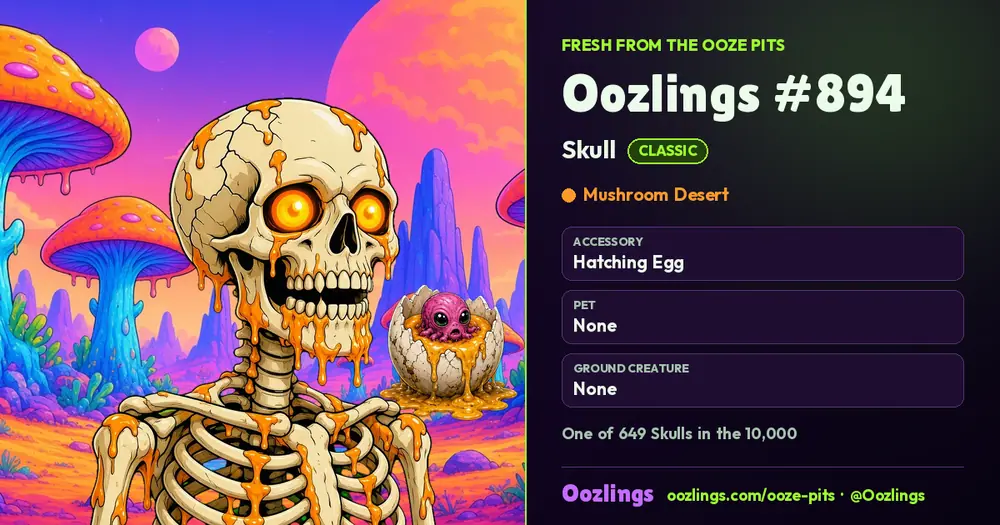 Oozlings #894, a Classic Skull in Mushroom Desert