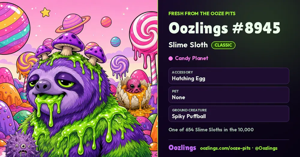 Oozlings #8945, a Classic Slime Sloth in Candy Planet