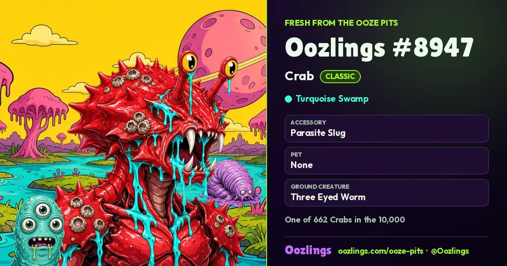 Oozlings #8947, a Classic Crab in Turquoise Swamp