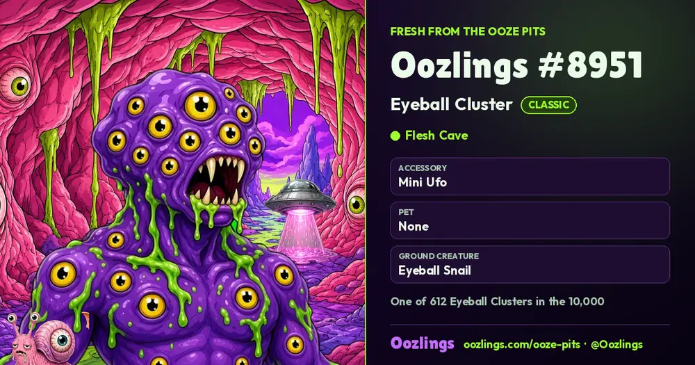 Oozlings #8951, a Classic Eyeball Cluster in Flesh Cave