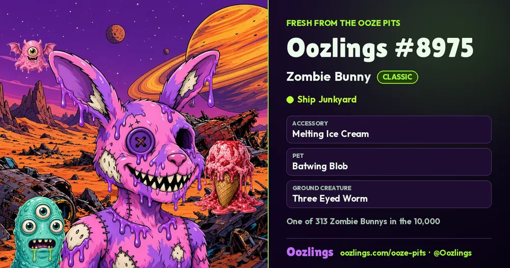 Oozlings #8975, a Classic Zombie Bunny in Ship Junkyard