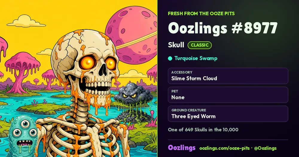 Oozlings #8977, a Classic Skull in Turquoise Swamp