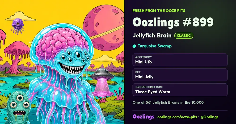 Oozlings #899, a Classic Jellyfish Brain in Turquoise Swamp