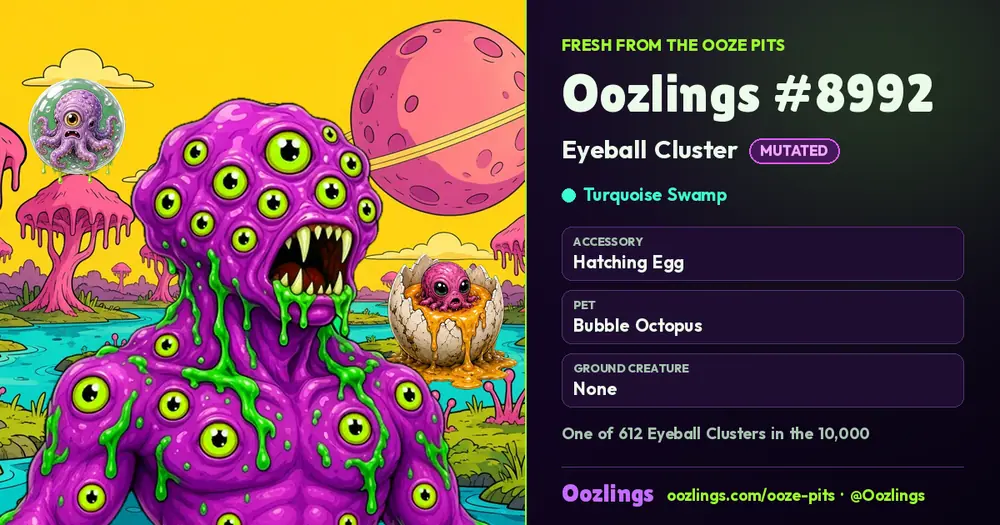 Oozlings #8992, a Mutated Eyeball Cluster in Turquoise Swamp