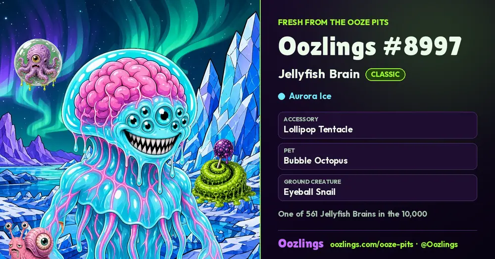 Oozlings #8997, a Classic Jellyfish Brain in Aurora Ice