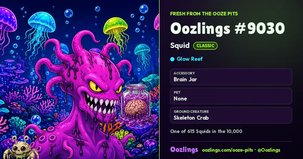Oozlings #9030, a Classic Squid in Glow Reef