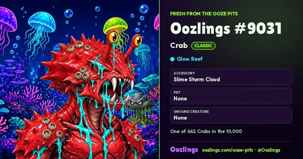 Oozlings #9031, a Classic Crab in Glow Reef