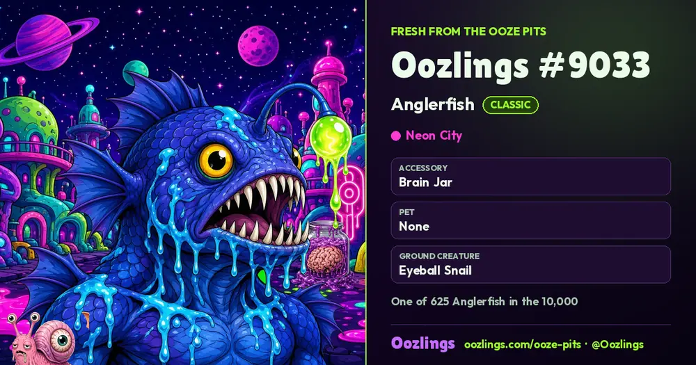 Oozlings #9033, a Classic Anglerfish in Neon City