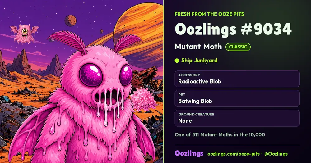 Oozlings #9034, a Classic Mutant Moth in Ship Junkyard