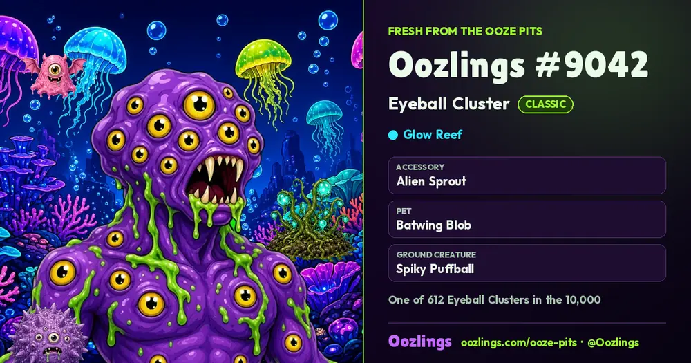 Oozlings #9042, a Classic Eyeball Cluster in Glow Reef