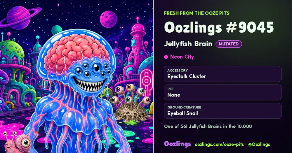 Oozlings #9045, a Mutated Jellyfish Brain in Neon City