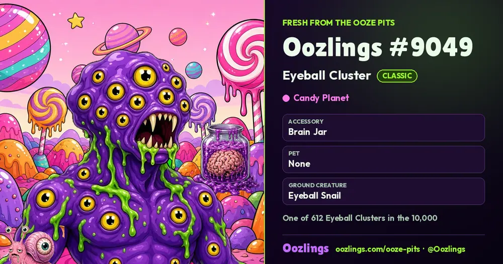 Oozlings #9049, a Classic Eyeball Cluster in Candy Planet