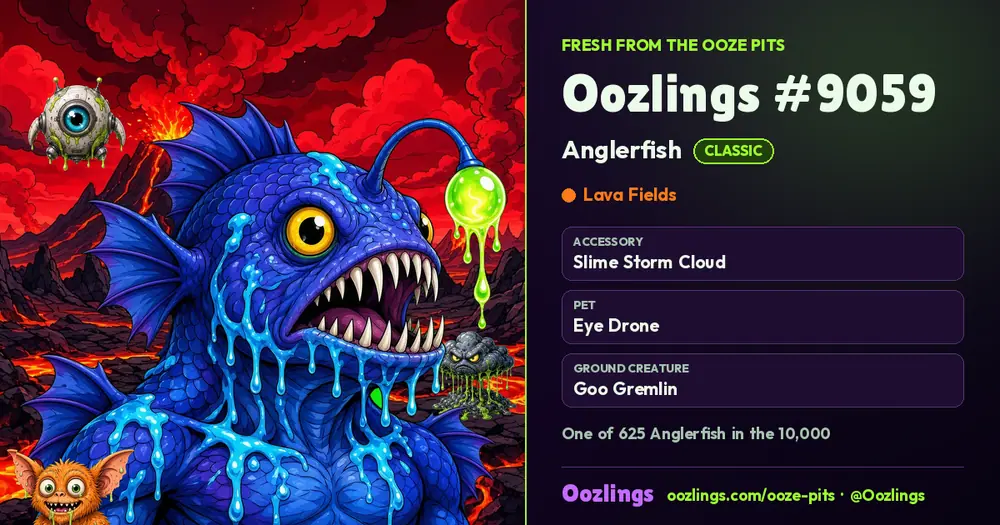 Oozlings #9059, a Classic Anglerfish in Lava Fields