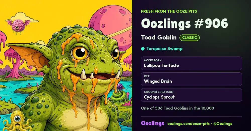 Oozlings #906, a Classic Toad Goblin in Turquoise Swamp