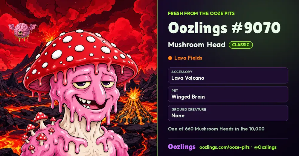 Oozlings #9070, a Classic Mushroom Head in Lava Fields