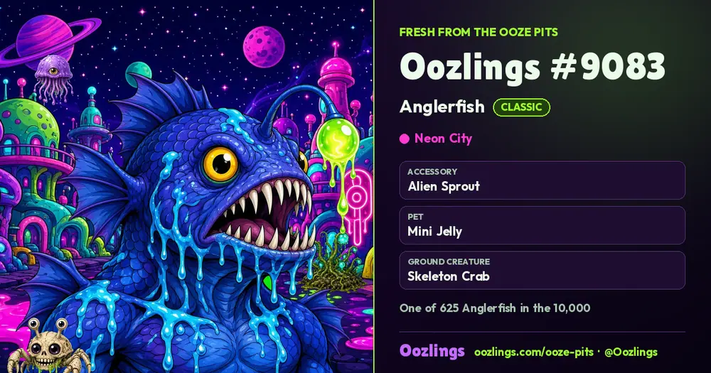 Oozlings #9083, a Classic Anglerfish in Neon City