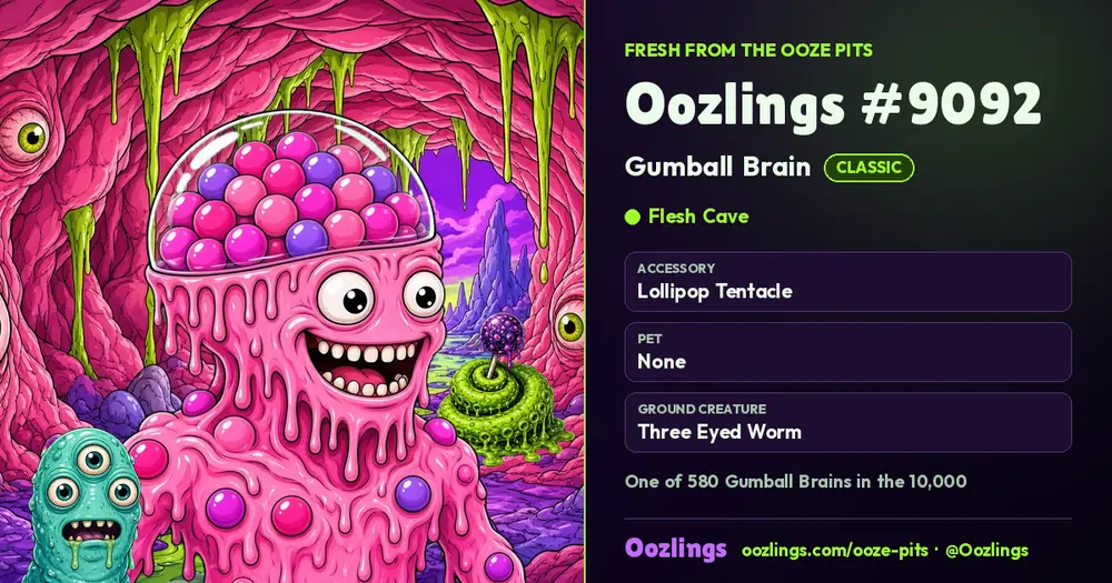 Oozlings #9092, a Classic Gumball Brain in Flesh Cave