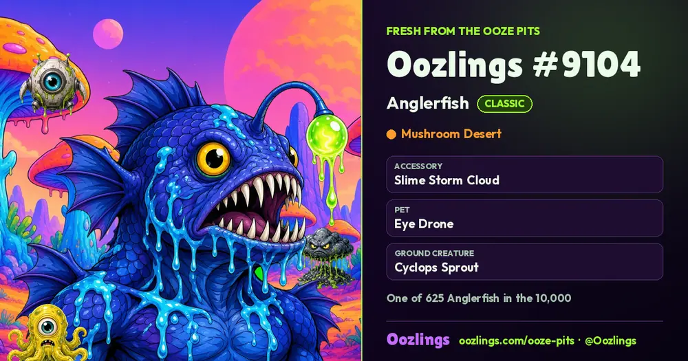 Oozlings #9104, a Classic Anglerfish in Mushroom Desert