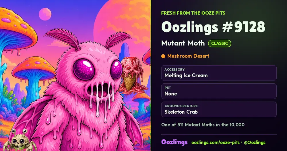 Oozlings #9128, a Classic Mutant Moth in Mushroom Desert