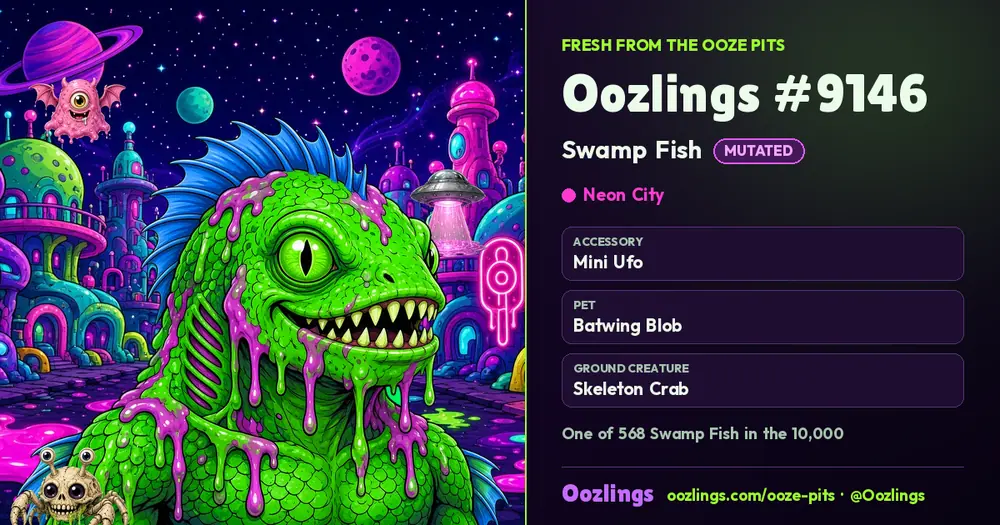 Oozlings #9146, a Mutated Swamp Fish in Neon City
