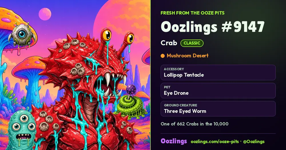 Oozlings #9147, a Classic Crab in Mushroom Desert