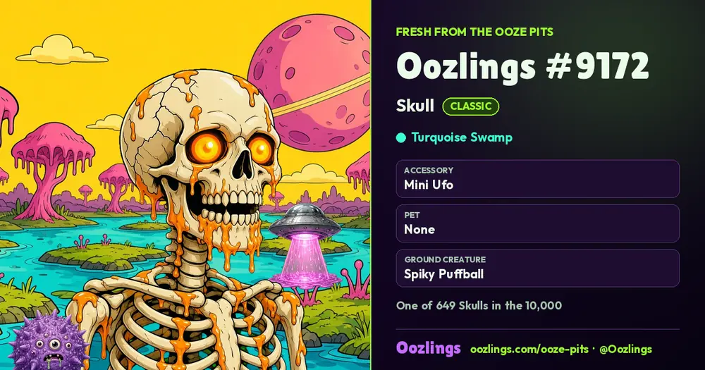 Oozlings #9172, a Classic Skull in Turquoise Swamp