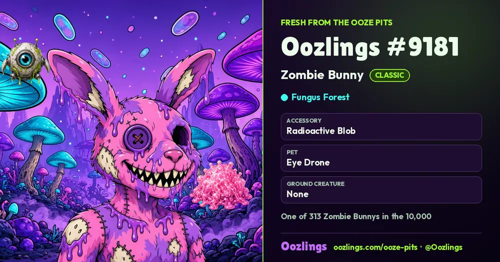 Oozlings #9181, a Classic Zombie Bunny in Fungus Forest