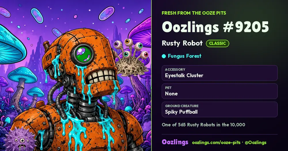Oozlings #9205, a Classic Rusty Robot in Fungus Forest