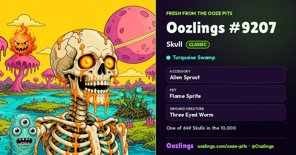 Oozlings #9207, a Classic Skull in Turquoise Swamp