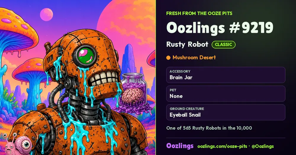 Oozlings #9219, a Classic Rusty Robot in Mushroom Desert