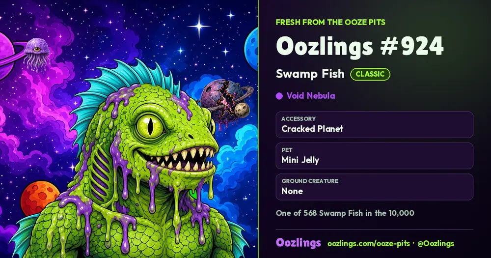 Oozlings #924, a Classic Swamp Fish in Void Nebula