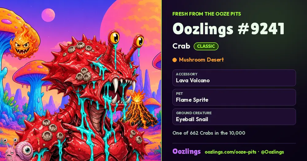 Oozlings #9241, a Classic Crab in Mushroom Desert