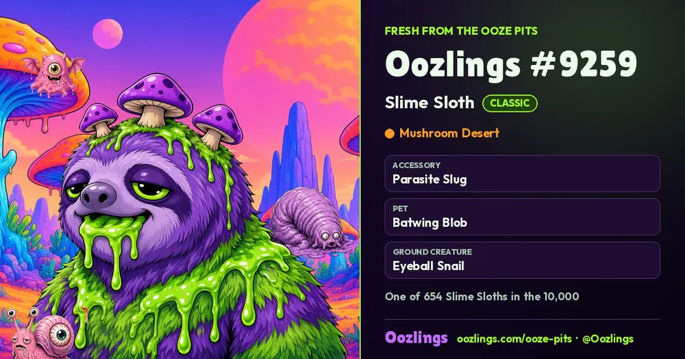 Oozlings #9259, a Classic Slime Sloth in Mushroom Desert