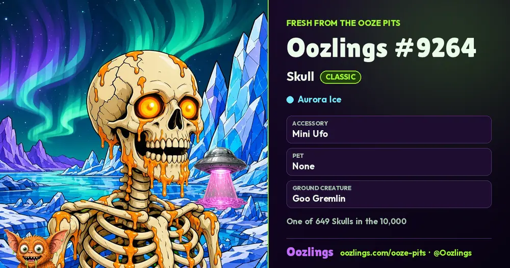 Oozlings #9264, a Classic Skull in Aurora Ice