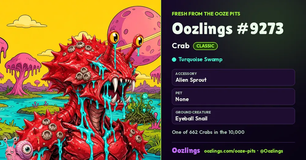 Oozlings #9273, a Classic Crab in Turquoise Swamp