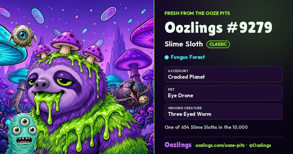 Oozlings #9279, a Classic Slime Sloth in Fungus Forest