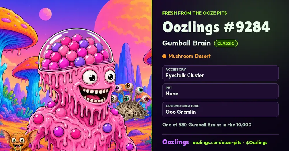 Oozlings #9284, a Classic Gumball Brain in Mushroom Desert