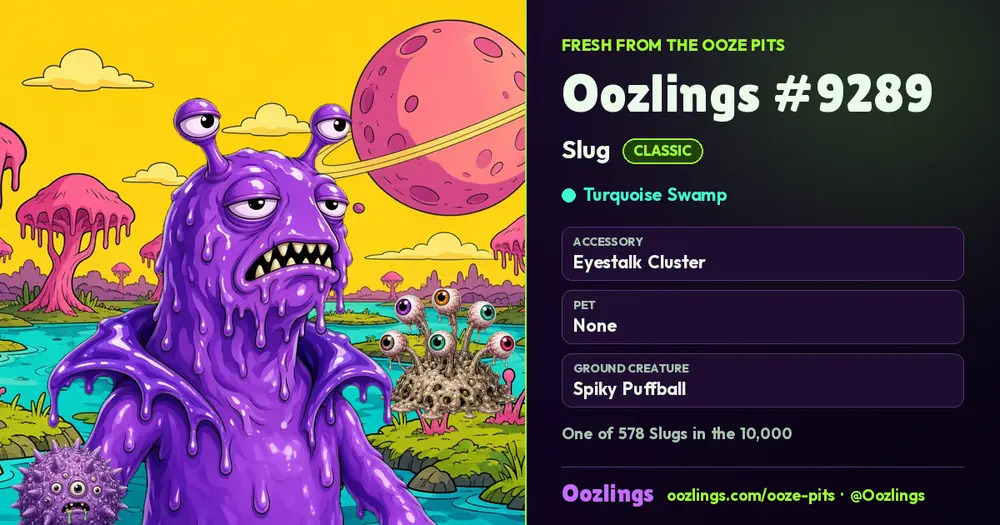 Oozlings #9289, a Classic Slug in Turquoise Swamp