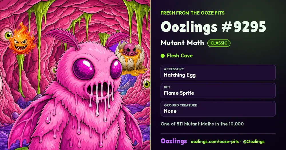 Oozlings #9295, a Classic Mutant Moth in Flesh Cave