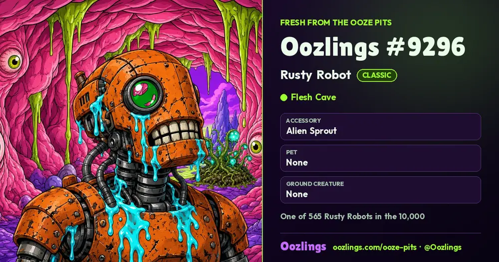 Oozlings #9296, a Classic Rusty Robot in Flesh Cave