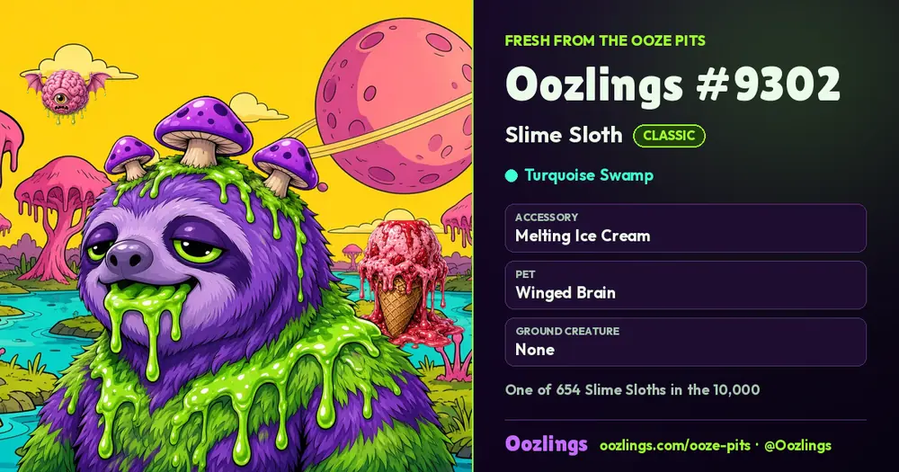 Oozlings #9302, a Classic Slime Sloth in Turquoise Swamp
