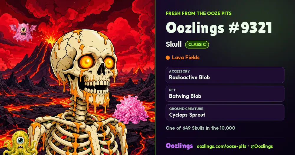 Oozlings #9321, a Classic Skull in Lava Fields