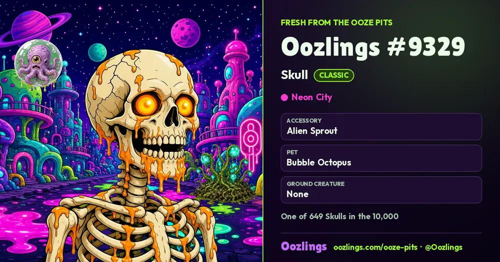 Oozlings #9329, a Classic Skull in Neon City