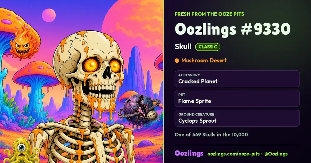 Oozlings #9330, a Classic Skull in Mushroom Desert