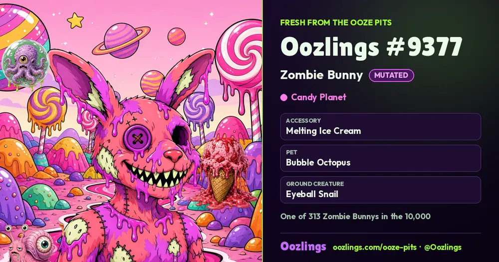 Oozlings #9377, a Mutated Zombie Bunny in Candy Planet
